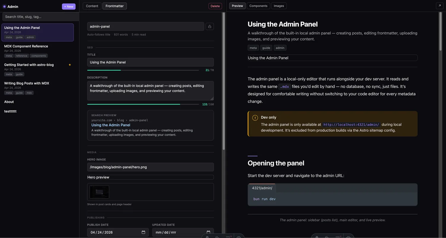 Screenshot of the Frontmatter editing form
